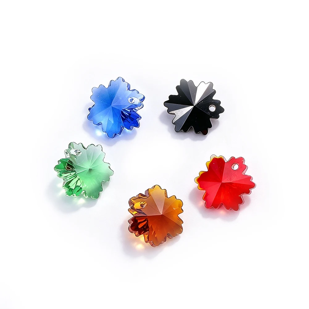 Faceted Crystal Glass Flower Charm Pendants Jewelry Making Red Blue Green Amber Black 5 Colors 14mm DIY Craft Supplies Gift 1.1g