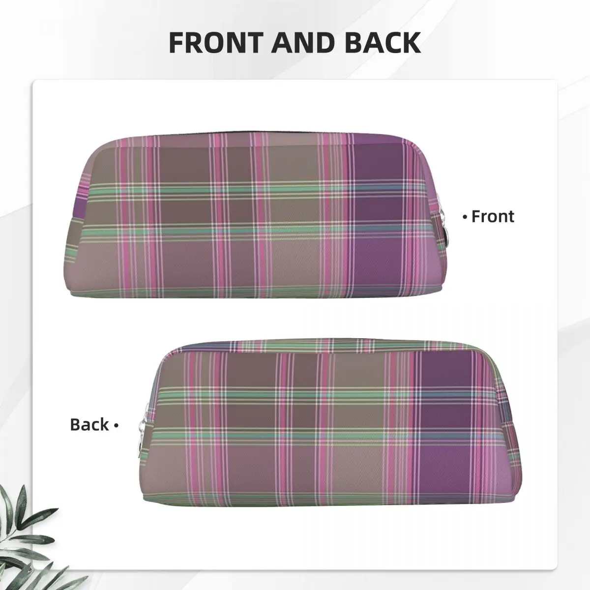 Green And Lilac Tartan Plaid Pencil Cases for Student Gifts Pen Box Pencil Bag Pencil Pouch Pen Holder view 2