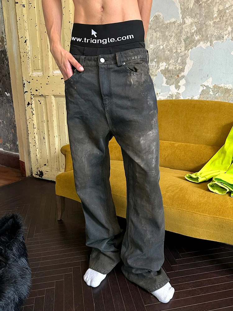 

Джинсы с эффектом состаренной ткани, ручная роспись, в стиле египетского фараона, синие, молодежные, модные, свободные, расклешенные, износостойкие, длинные