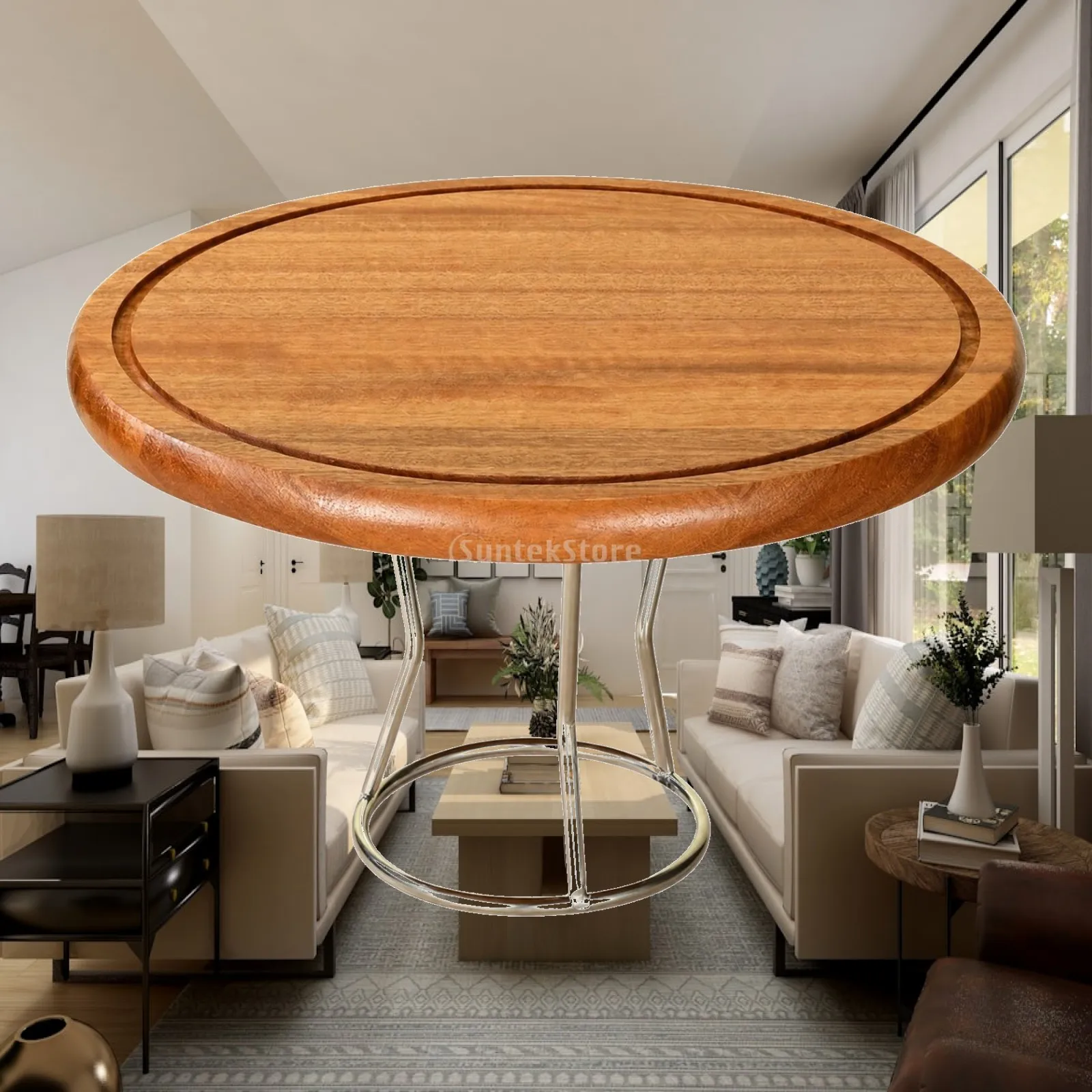 Sappelli Wood Pizza Serving Board Restaurant-Style Round Pizza Board with Metal Stand Long-Lasting Moisture Resistant