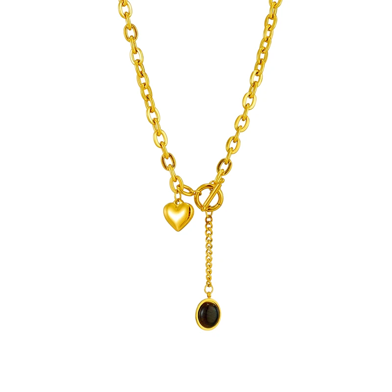 DIEYURO 316L Naszyjnik ze stali nierdzewnej z czarnym kamieniem dla kobiet Nowy trend Biżuteria dla dziewcząt OT-Buckle Chain Biżuteria Świąteczne prezenty — zdjęcie 7