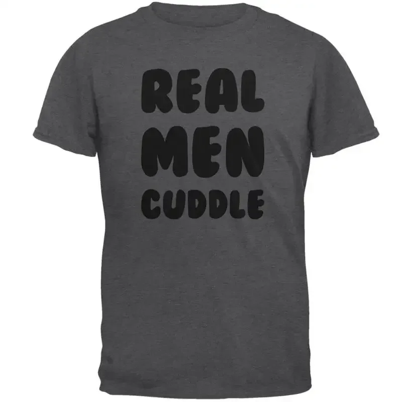 Valentine's Day Real Men Cuddle Dark Heather Adult T Shirt