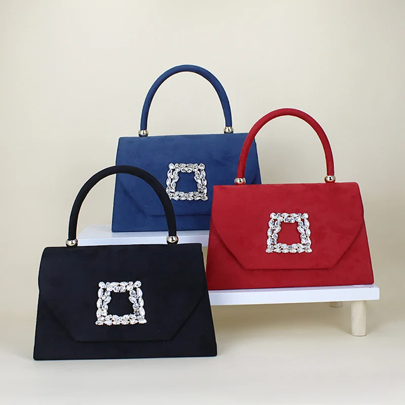 

High-end Light Luxury Design Sense Handbag Elegant Temperament Velvet Texture Diamond Inlaid Square Bag Women's Crossbody Bag