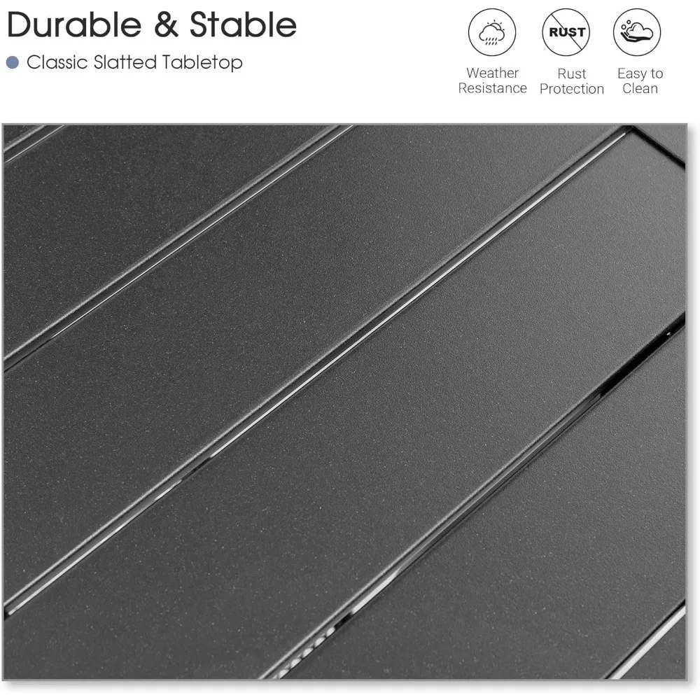 Outdoor Patio Dining Table, 28" Square Metal Slatted with Storage Shelf, Ideal for Front Porch, Deck, Lawn, and Garden without U