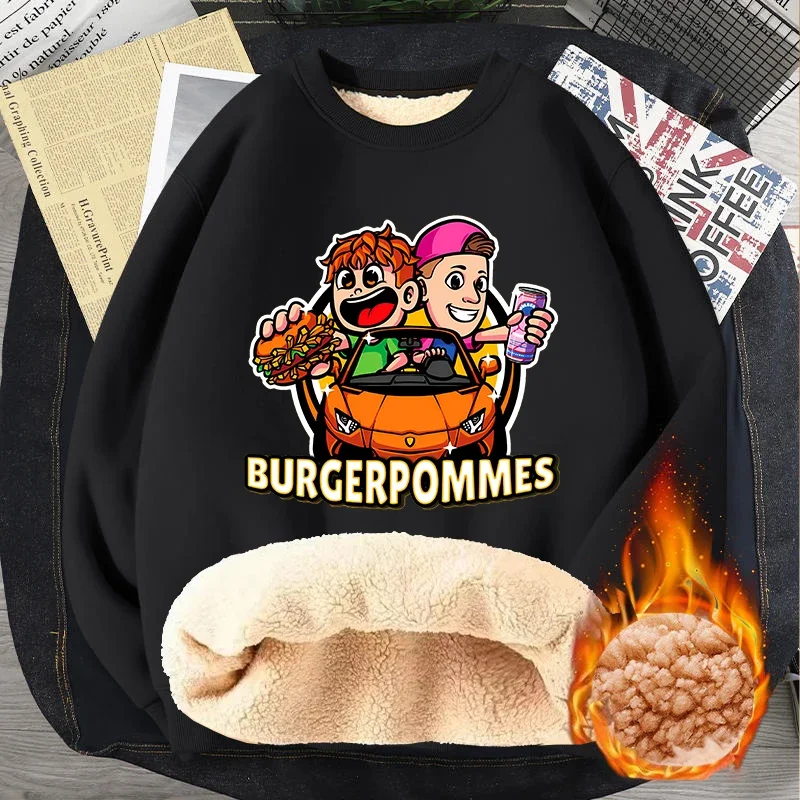 Burgerpommes Icrimax Adult Lamb Fleece Sportswear Boy Girl Anime Figures Print Hoodie Hoodie Winter Warm Thick Clothes Top Gifts