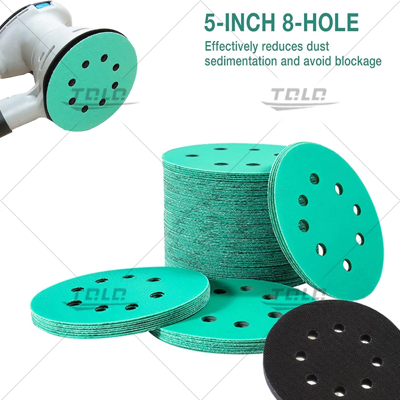 5 Inch 125MM 8 Holes 60-2000 Grits Hook and Loop PET Film Aluminum Oxide Wet&Dry Sandpaper Sanding Disc for Car Paint