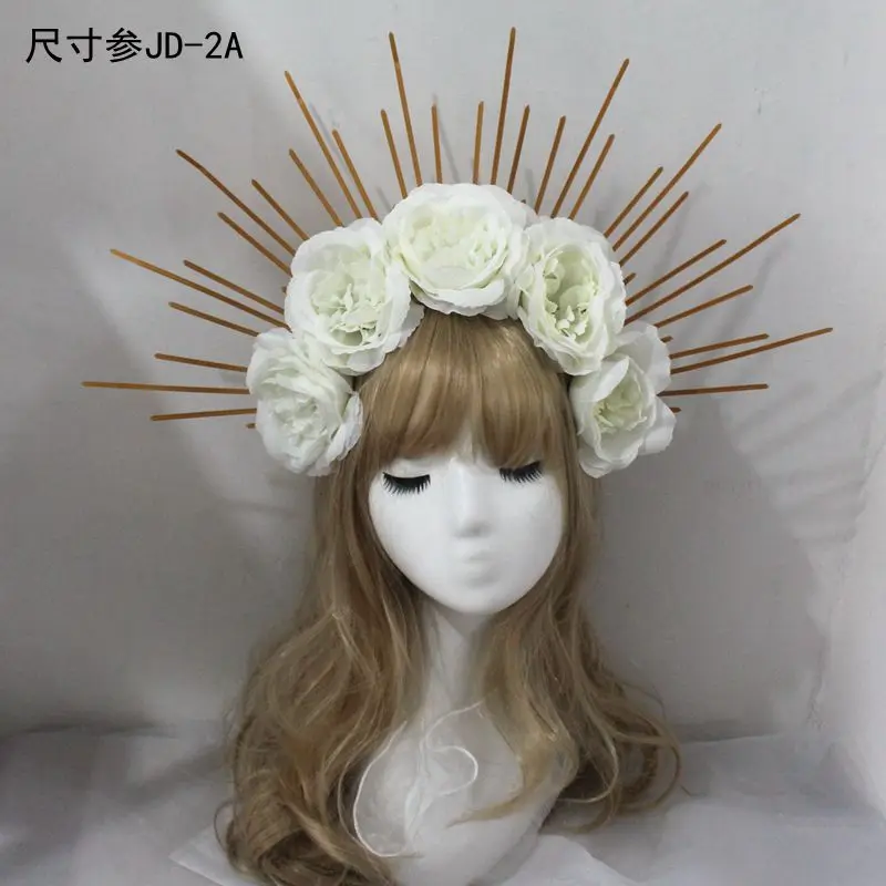 Lolita Headband Halo Headpiece Cosplay Baroque Tiara Crown Women Goddess Mary Sunburst Hair Accessories