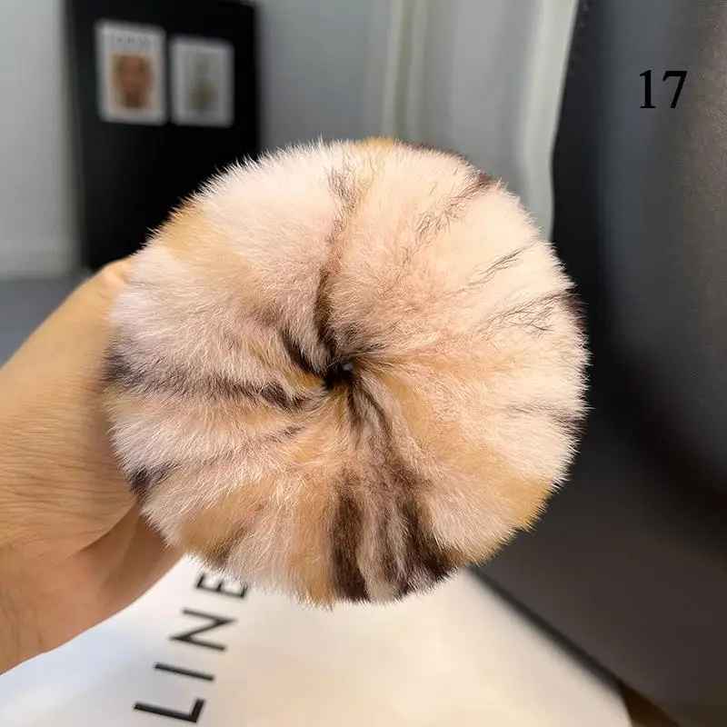 Women Cute Rabbit Fur Headband Korean Fashion Elastic Hair Rubber Band Plush Ponytail Holder Hair Ties Winter Fluffy Scrunchies