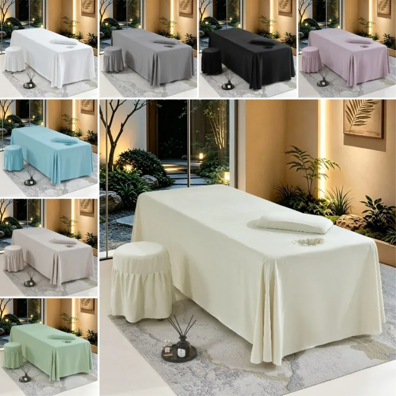 Beauty Bed Sheet 3 Piece Set 190x295cm Soft Massage Table Cover with Pillowcase Stool Cover for Spa Salon Eyelash Facial Bed
