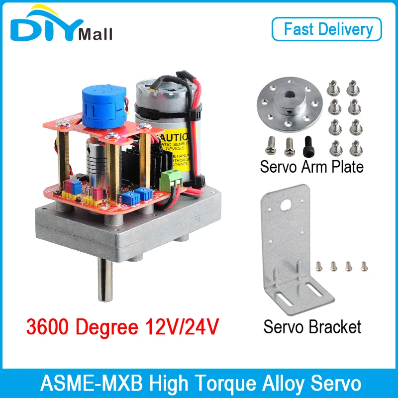 ASME-MXB 380kg.cm Super Torque Servo 3600 Degree Alloy Servo 12V/24V for Robot Arm Valve Control Camera PTZ Control