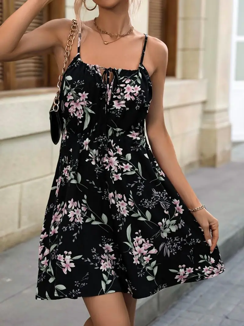 Dünnes Camisole, Brustband, kurzes Kleid, locker und weit ausgestellt, kurzer Rock im Urlaubsstil für Damen – Detail 4