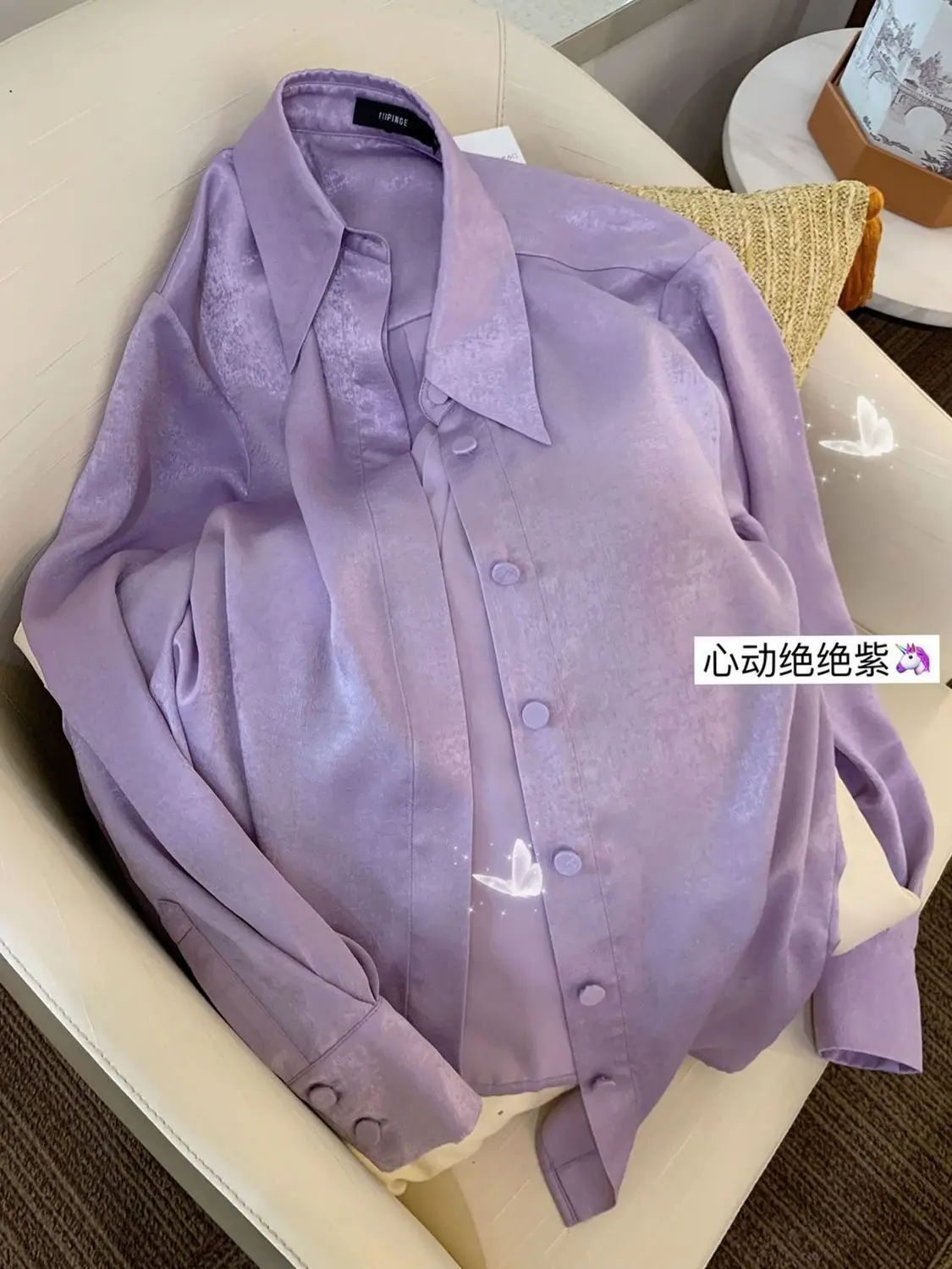 

Purple Chiffon Shirt Women's Spring Dress New Korean Style Fashion Polo Long Sleeve Shirt Top