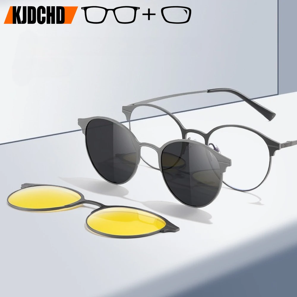 

KJDCHD Ретро круглые титановые магнитные клипсы на очки прогрессивные мужские очки для близорукости по рецепту мужские поляризационные очки
