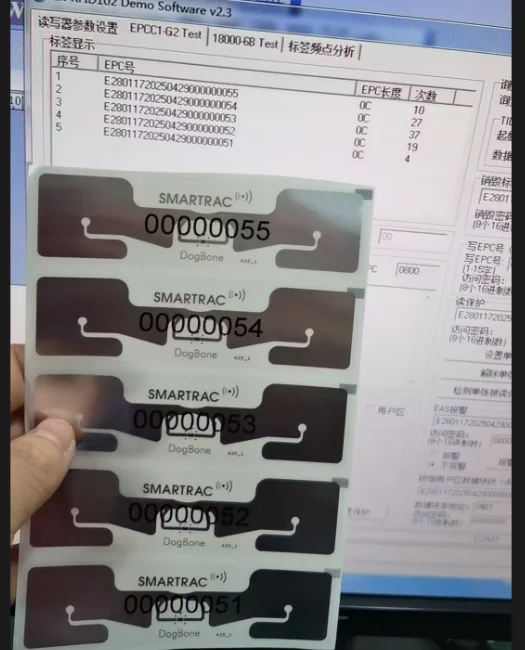 

2000 шт. UHF RFID-меток Smartrac Dogbone с напечатанным логотипом + напечатанный идентификационный номер + записываемый номер EPC