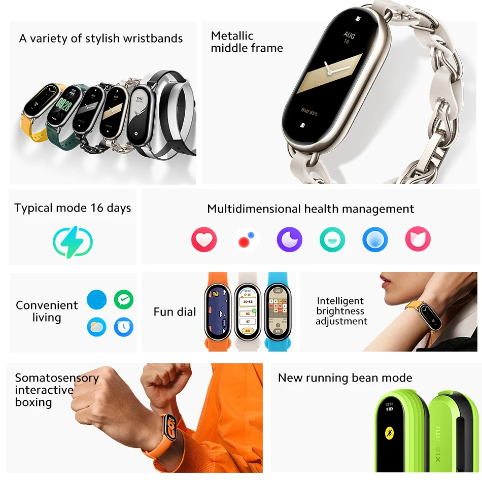 Pulsera inteligente Xiaomi Mi Band 8, batería resistente al agua, batería de larga duración