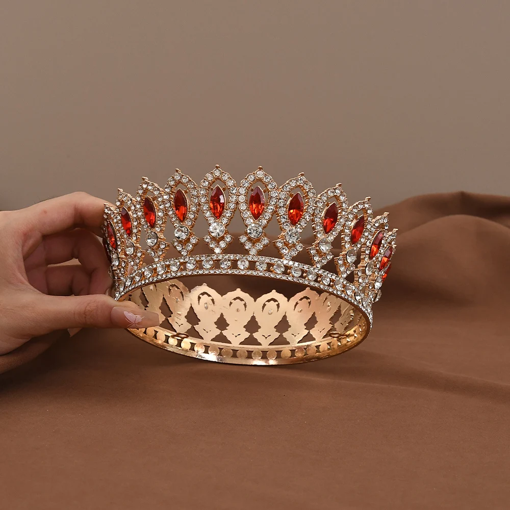 Vintage Crystal Crown Baroque Marquise Rhinestone Tiara Round Diadem Bridal Wedding Headdress Hair Jewelry Accessories