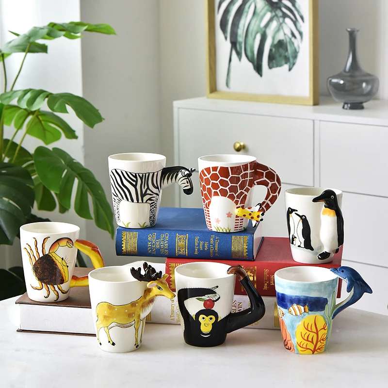 

Cartoon ceramic cup, personalized creative ceramic mug, giraffe animal water cup, office drinking coffee cup