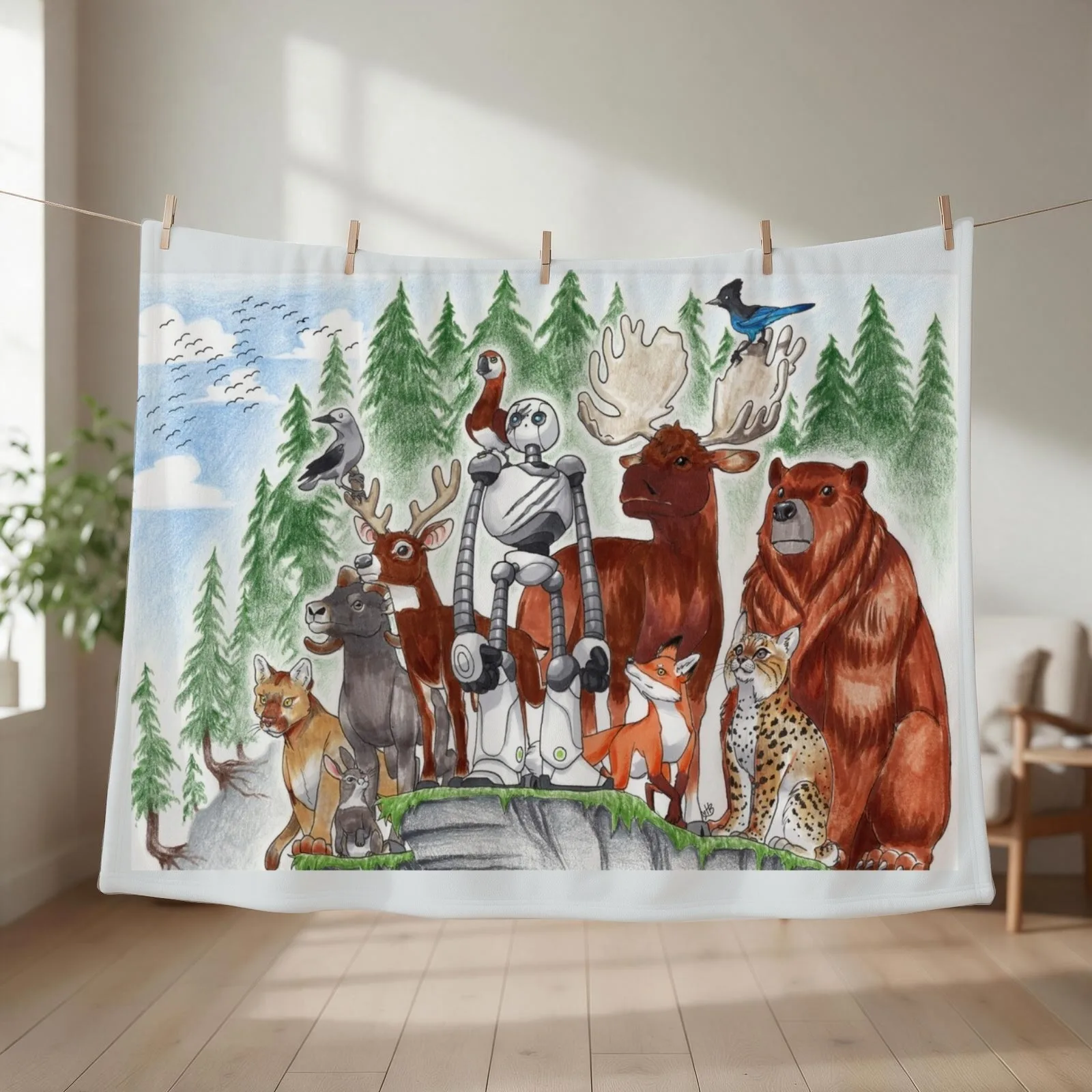 The Wild Robot and friends Throw Blanket couch cozy soft plush fuzzy picnic outdoor blanket