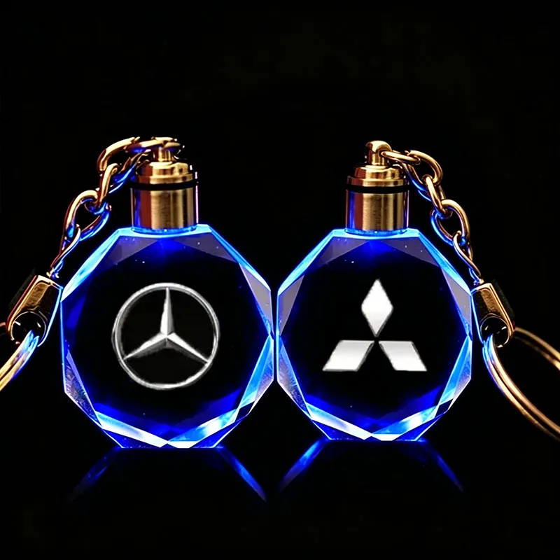 LED Car Keyrings Pendant Keychain Holder Accessories for Mitsubishi Mercedes Benz Emblem
