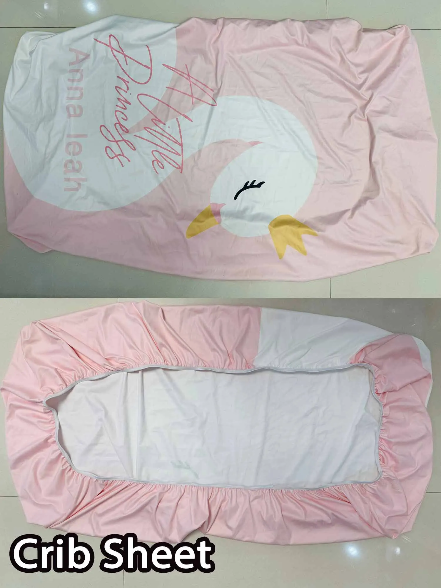 LVYZIHO Pink Cute Swan Crib Sheet Set, Custom Name Baby Girl Crib Bedding Set, Baby Shower Gift Bedding Set