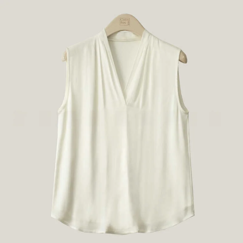 

Silk V-Ne Svel irt Women's Thin Sle Summer New irt Commute Sle Simple Design Loose Fit Breathable Skin-Friendly