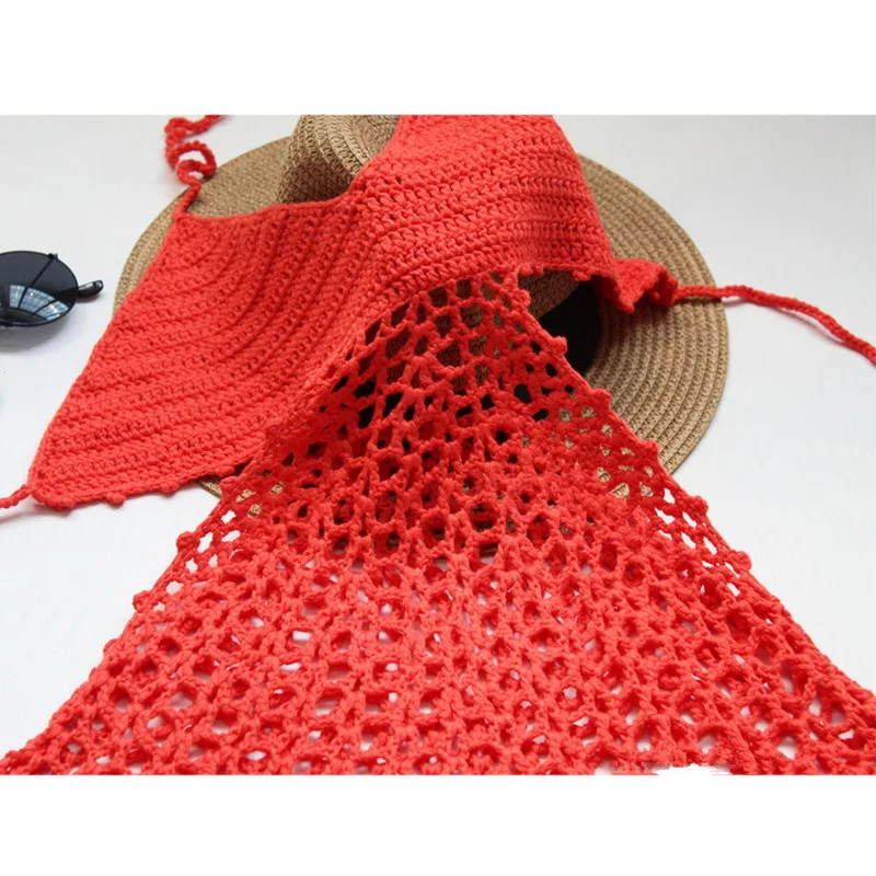 H80&S90 New Women Hot Sexy Handmade Crochet Deep V Neck Backless Hollow Out Beach Swimwear Lady Female Tank Top Bikini Dress