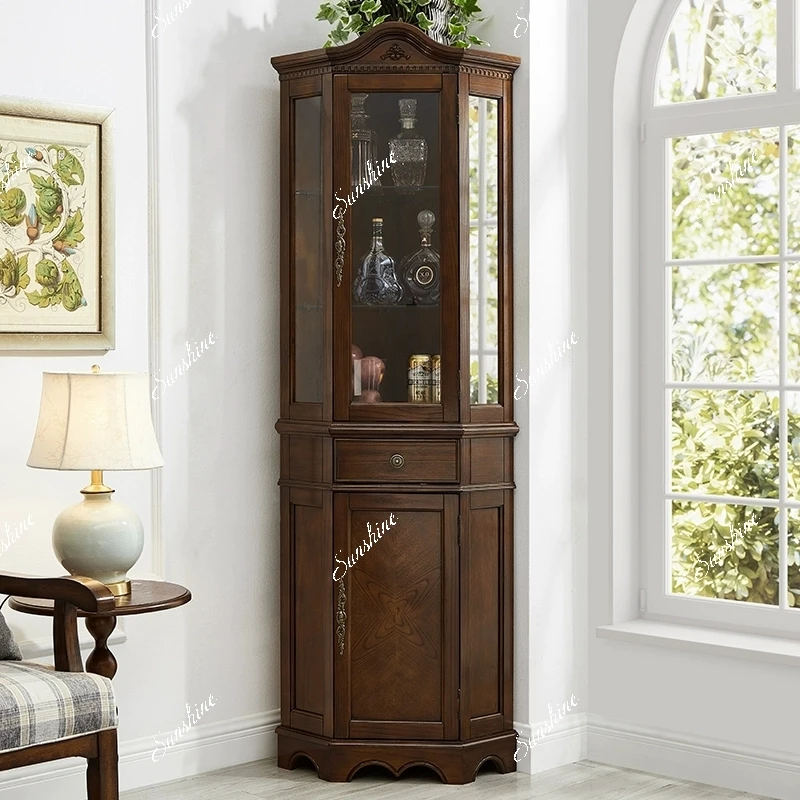 

American solid wood corner, living room triangle wine cabinet storage simple and modern