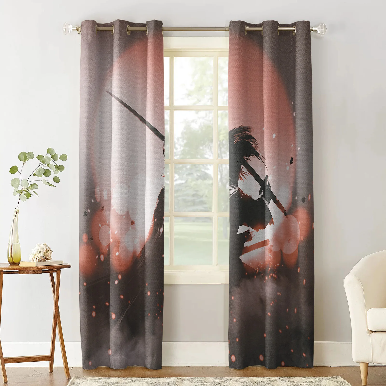 Japanese Manga Samurai Grommet Top Curtains for Living Room Bedroom Kitchen Window Treatments Home Decoration Drapre