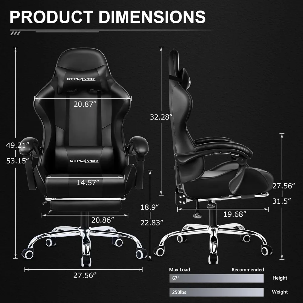 Computer Chair with Footrest and Lumbar Support,  with 360°-Swivel Seat and Headrest, Height Adjustable Game Chair