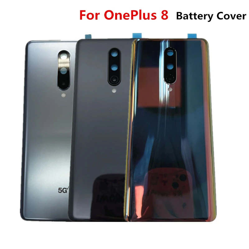 Back Glass For OnePlus 8 Battery Cover Hard Back Door Rear Housing For 1+8 Battery Back Cover Camera Lens