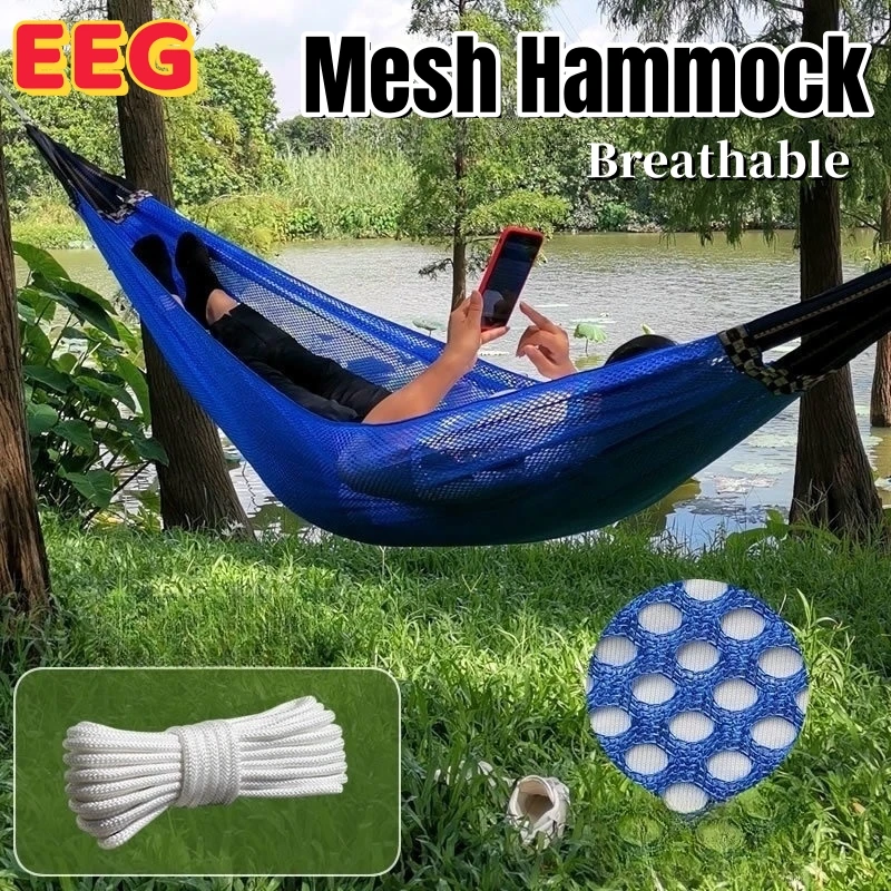 

Reinforced Rope Hammock Garden Outdoor Breathable Mesh Hammock Portable Simple Hanging Bed Double Camping Swing Chiar with Bag
