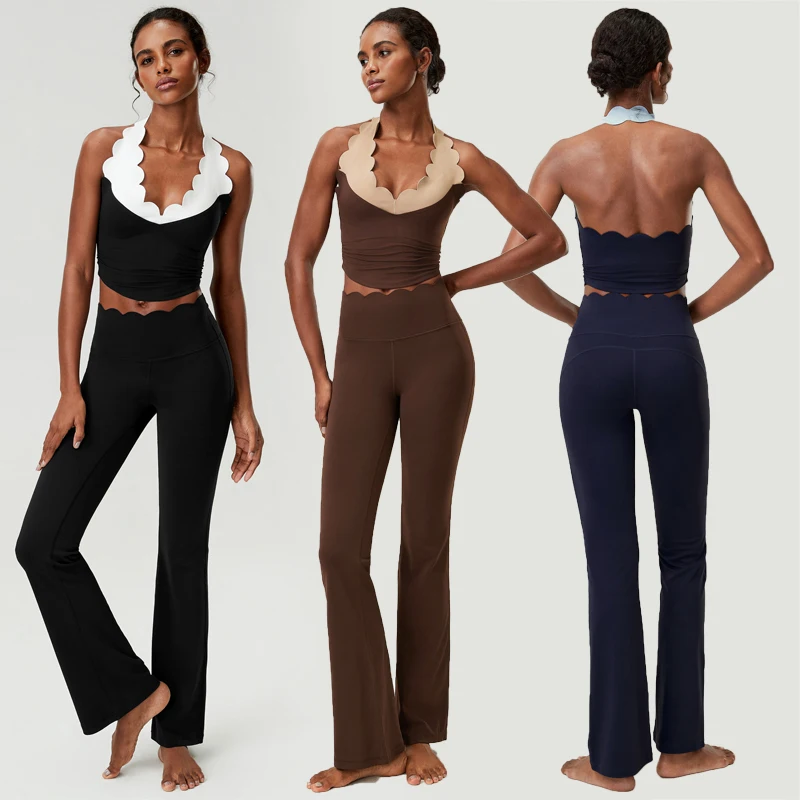Women Two Pieces Fitness Yoga Set Soft Slim Fit Stretchy Workout Clothes Breathable Quick Dry Gym Suit Female Sportswear