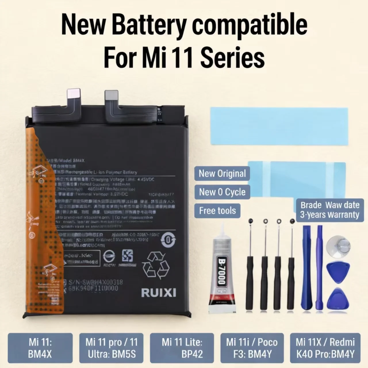 New Battery compatible For Mi 11 / 11 Pro / 11 Ultra / 11 Lite / 11i / Poco F3 /11X/ Redmi K40 Pro Batteries + Free Tools