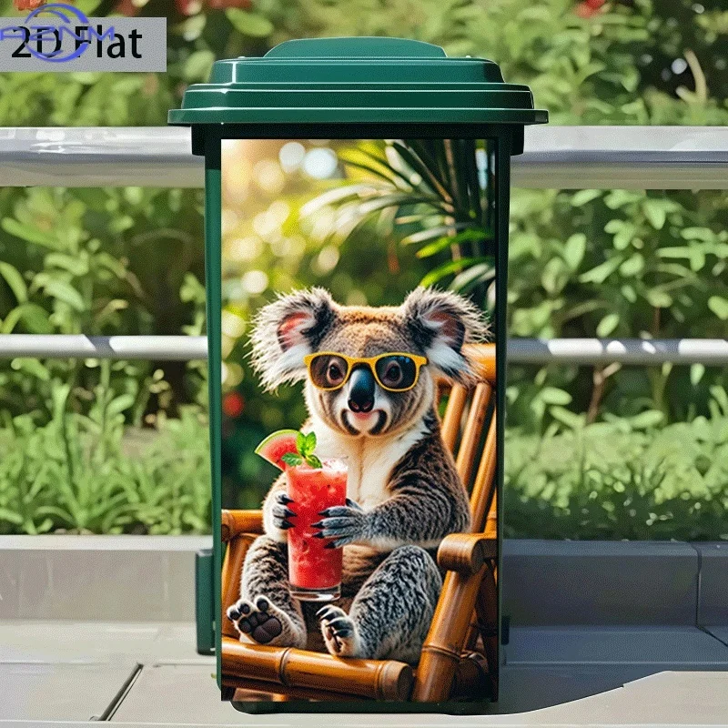 [2D Flat Printing] 1pc Trash Can Sticker  X  Cm Koala Summer Drink Theme Design Wall Sticker Self-Adhesive Wallpaper Kitchen T