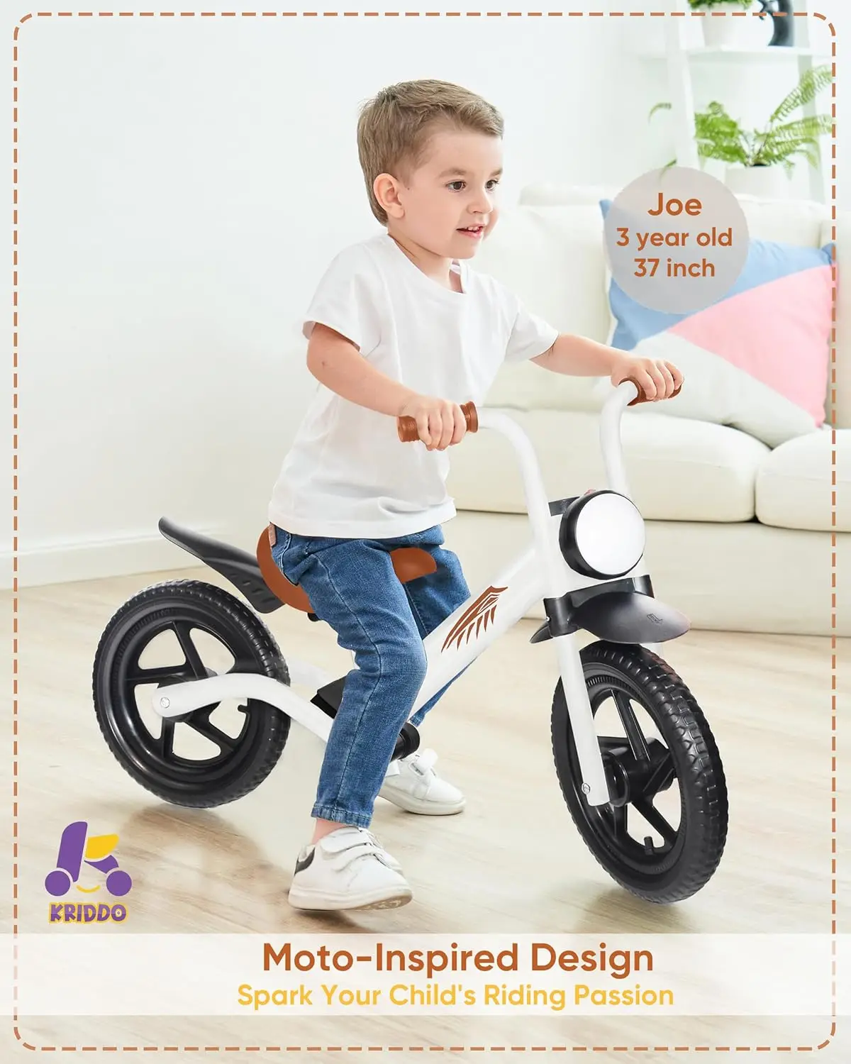 Rowerek biegowy dla dzieci w wieku 2-5 lat, z przednim światłem, ulepszone opony do każdego terenu, ulepszone łożyska zapewniające płynną i stabilną jazdę