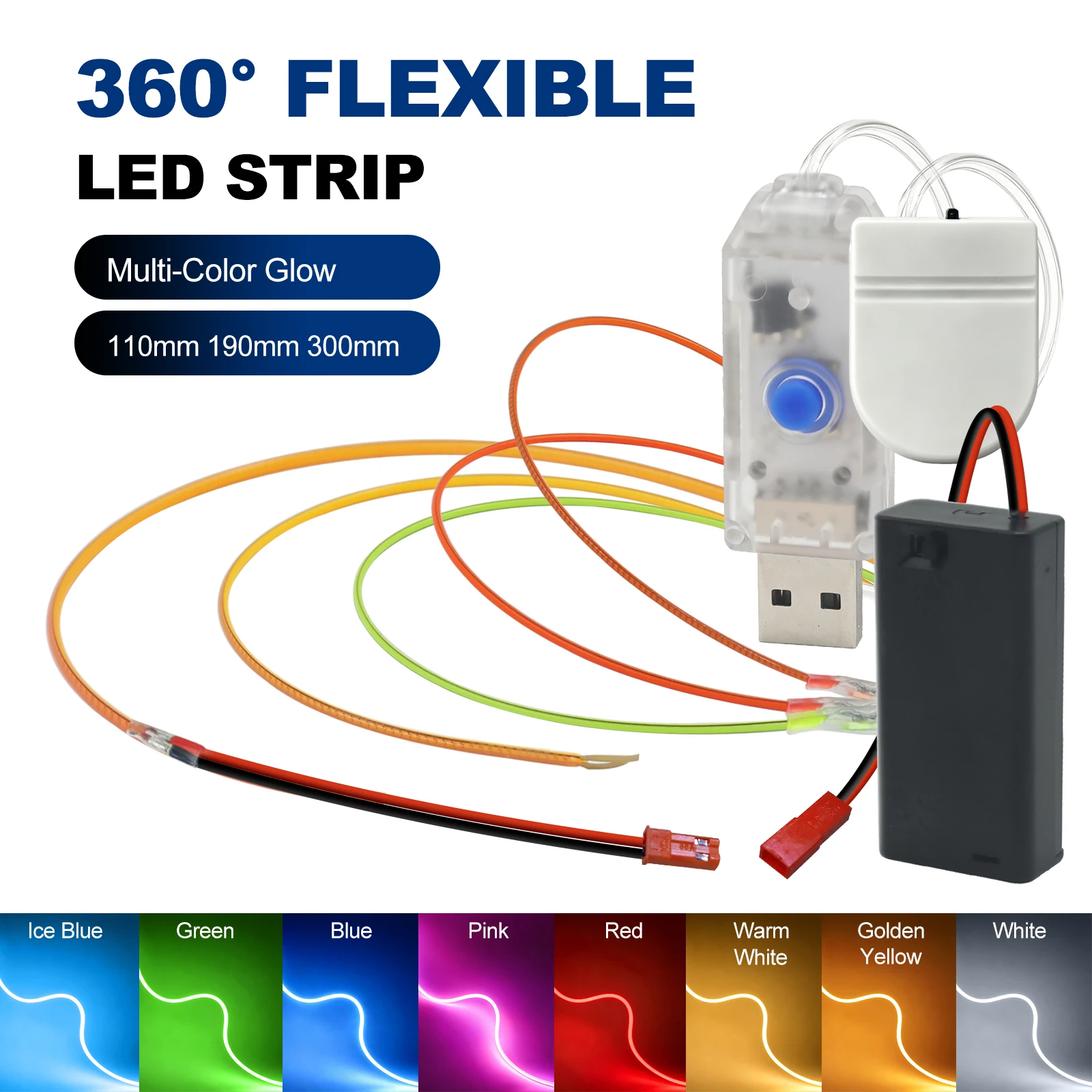 DC 3V Flexible COB LED Filament 110MM 190MM 300MM LED Diode Edison Bulb Lamp Parts White/Yellow/Pink/Ice Blue DIY Decoration 2pc