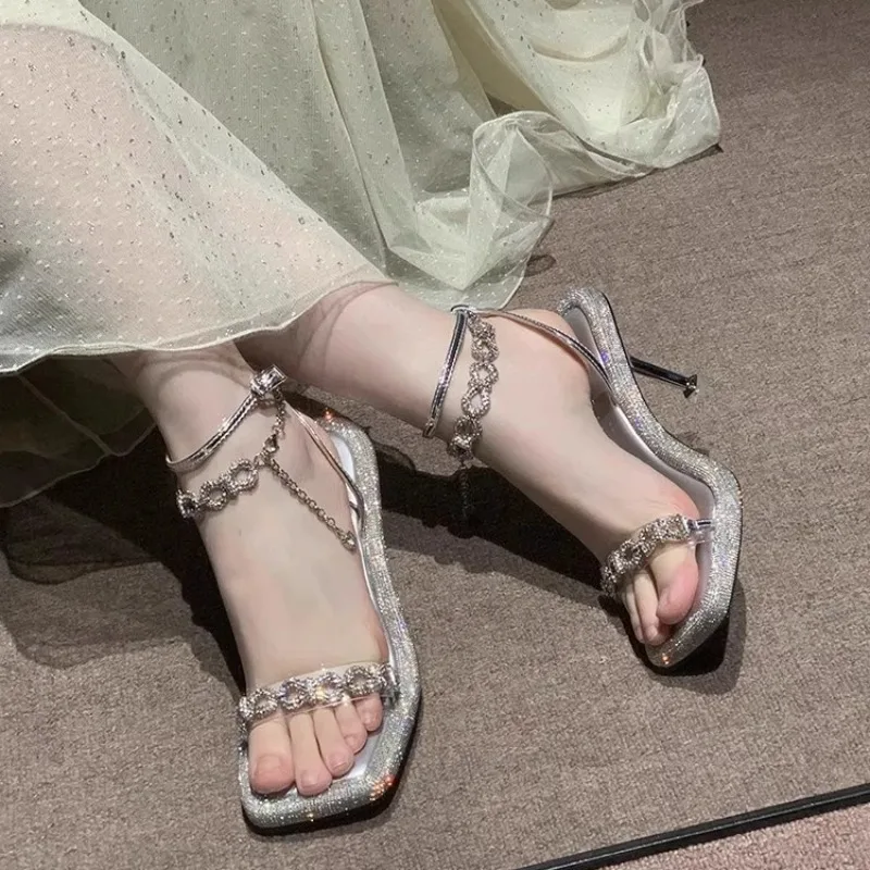 

Summer New Women's Shoes Exquisite Rhinestone High Heeled Sandals for Woman Luxury Wedding Shoes Designer Shoes Sandalias Mujer