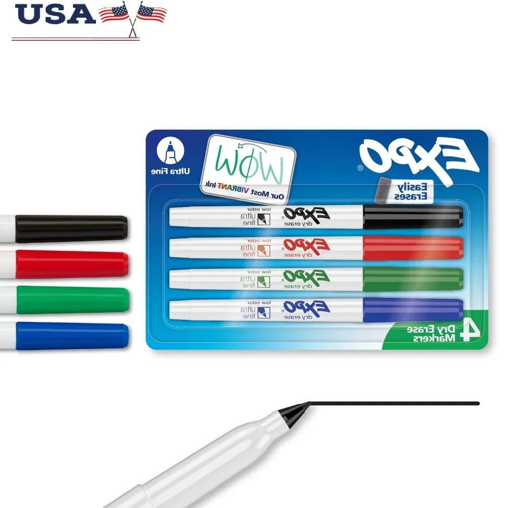 

Ultra Fine Tip Dry Erase Markers Assorted Colors Whiteboard Non-Porous Surfaces Low Odor Markers Home Office Classroom 4 Count