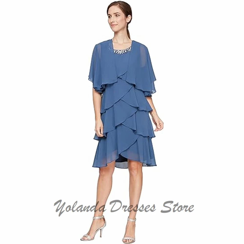 

Customized 2 Pieces Mother of The Bride Dresses Tiered A Line Formal Evening Gown Pearls Wedding Guest Dress Knee Length 2025