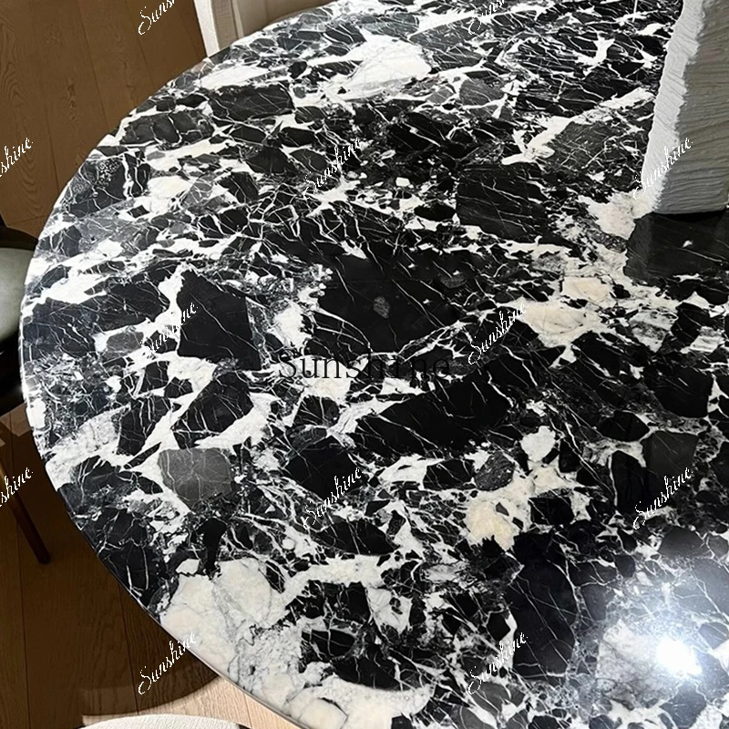 Italian light luxury Bulgari black natural marble round dining table simple and modern  FT