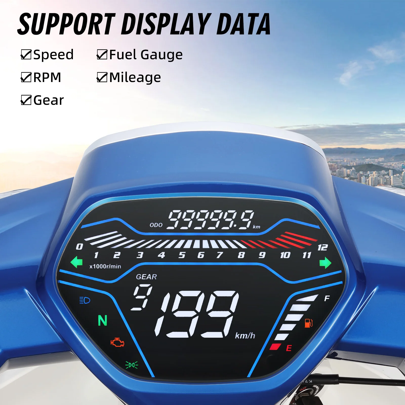Motorcycle Speedometer RPM Odometer Fuel Level Gear Time LED Dashboard For Honda EX5 Class1 CX DX Wave100 CD110 Alpha Customized