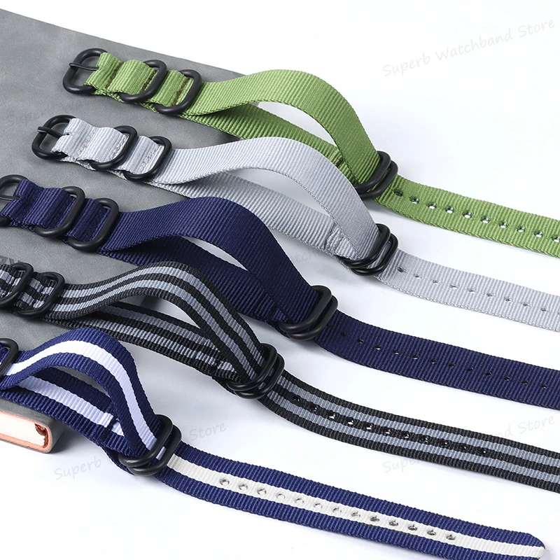Ремешок тканевый для наручных часов, Универсальный сменный Браслет с черной пряжкой, в стиле милитари, Нейлоновый, 18 мм 20 мм 22 мм