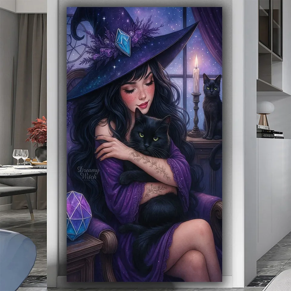 

Amazing The Blue Witch and the Cat Diamond Painting Art,5D Large DIY Full Diamond Embroidery,Mosaic Home Decor,Cross Stitch