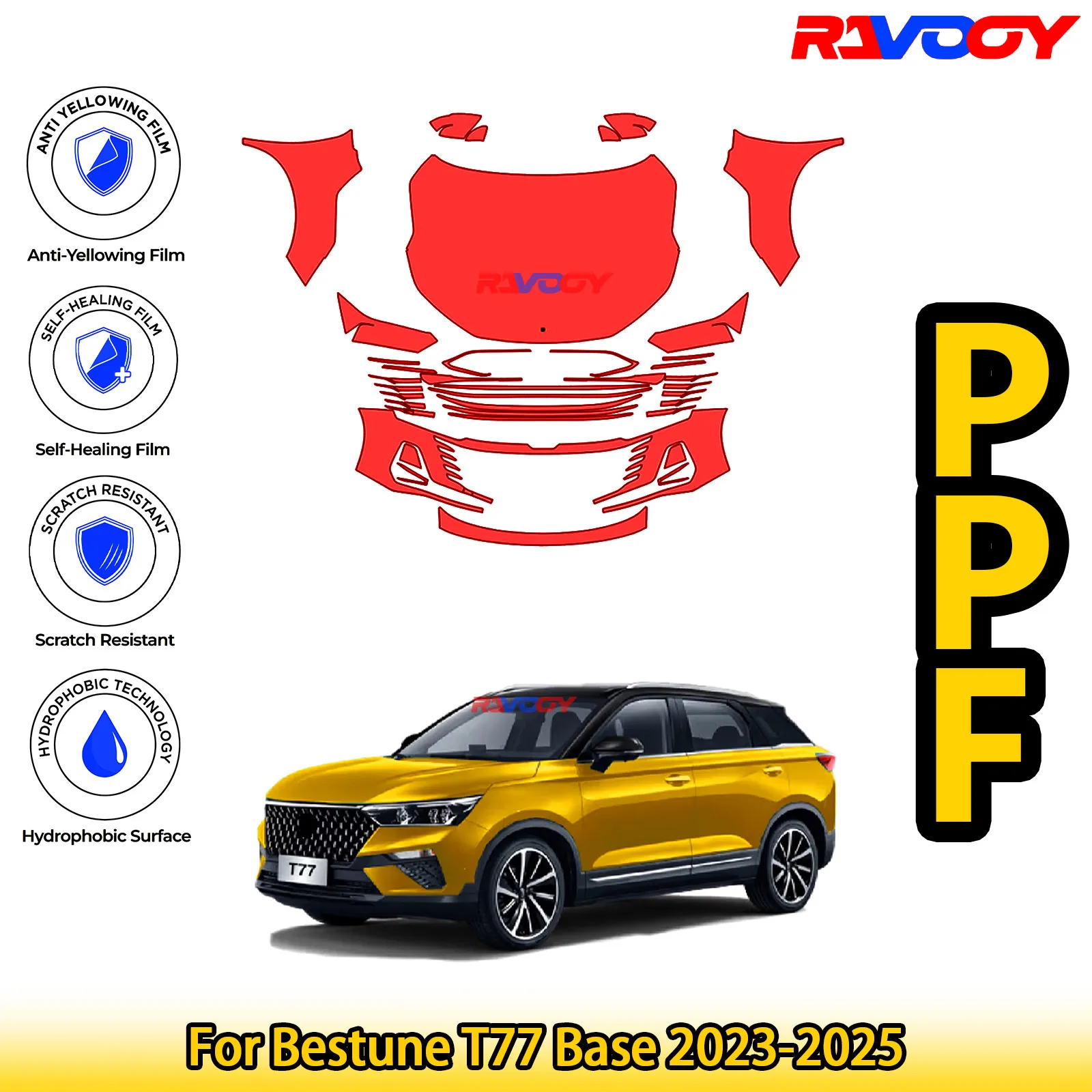

For Bestune T77 Base 2023-2025 Glossy Matte Black Precut front PPF Kit Paint Protection Film