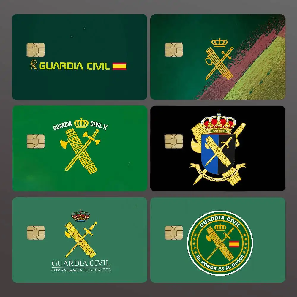 Adesivos de Proteção para Cartões Cool S-Spanish C-Civil G-Guard, 4 Peças, Película Decorativa Frontal para Cartão de Transporte, Impermeável para Cartões de Débito Bancários