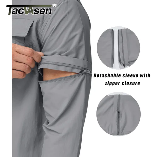 Imagen 2 del producto TACVASEN Camisas de trabajo de carga de manga larga de secado rápido con bolsillos Camisas de senderismo de Safari de nailon para hombre Camisas con botones Ropa para hombres