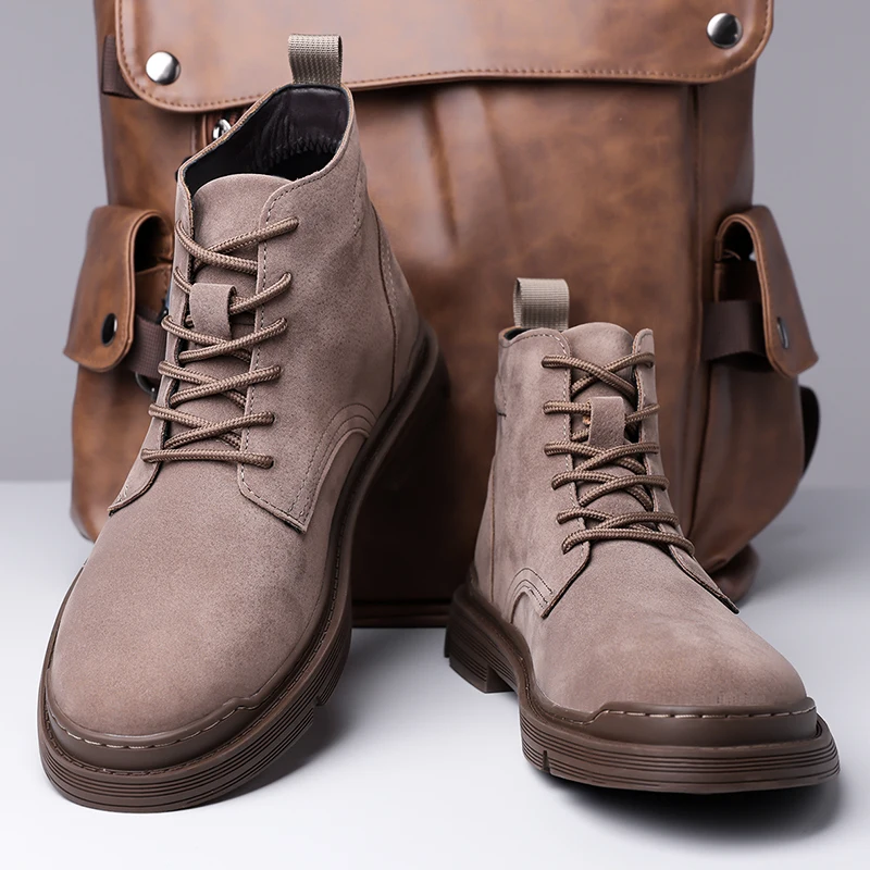 

New Autumn Winter Men Fashionable High Top Boots Frosted Height Increasing Short Boots Outdoor Leisure Motorcycle Boots