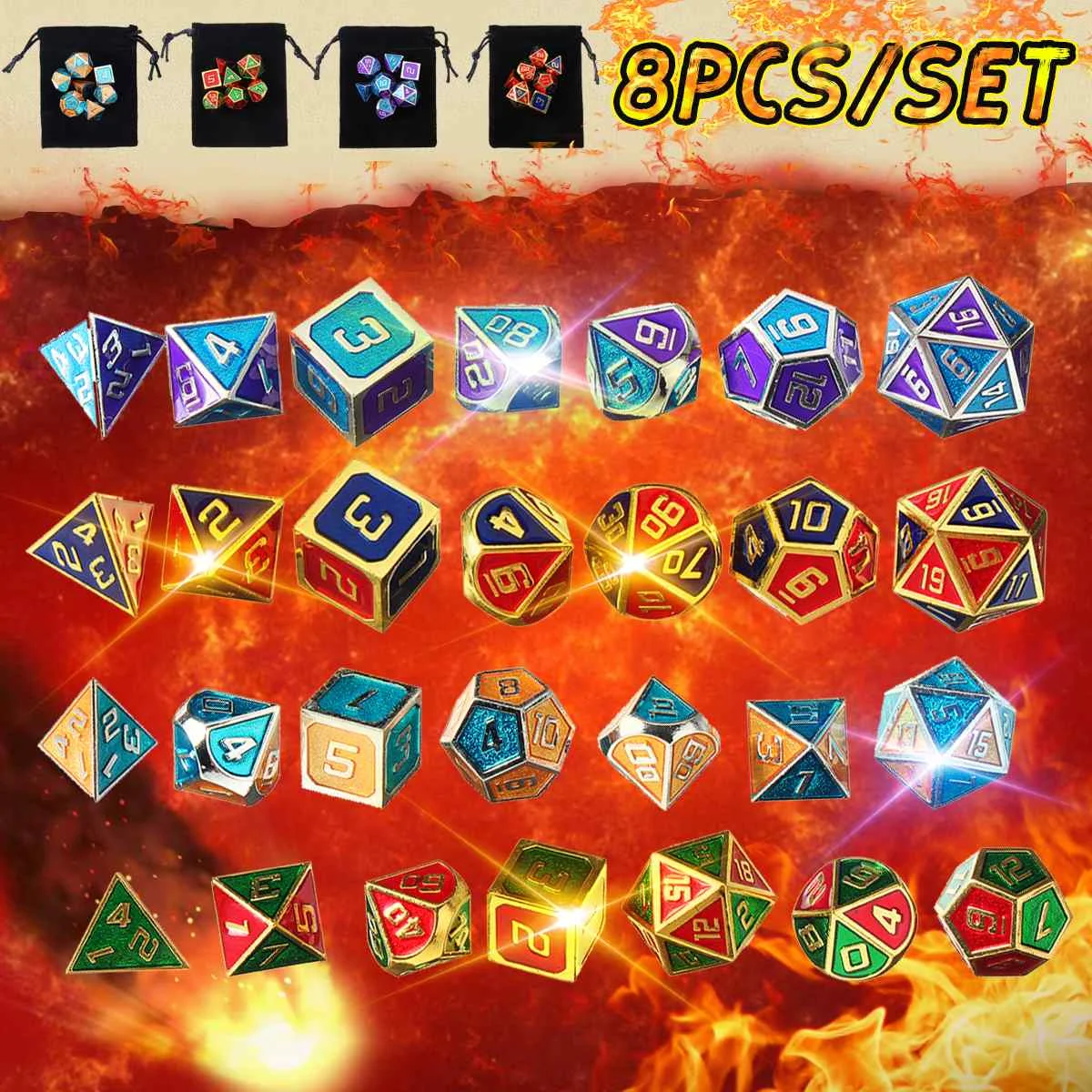 7 قطعة/المجموعة متعدد السطوح سبائك الزنك النرد مجموعة مجلس الجدول ألعاب تأثيري ألعاب عشاق الهدايا متعدد الألوان النردات مع حقيبة لعبة RPG