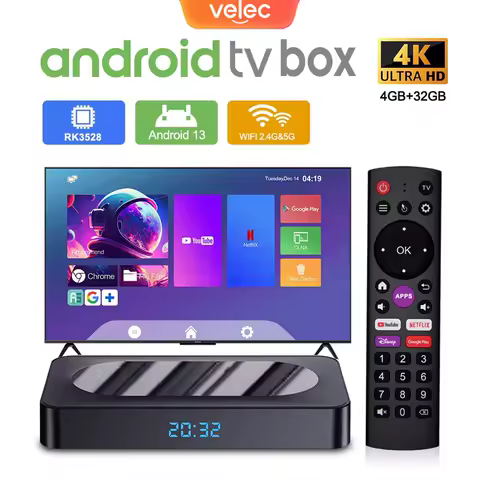 Velec TV Box Android 13 Quad Core Cortex A53 BT5.0 Support 8K 4K HDR Media Player Dual Wifi 32G Smart Control Set Top Box