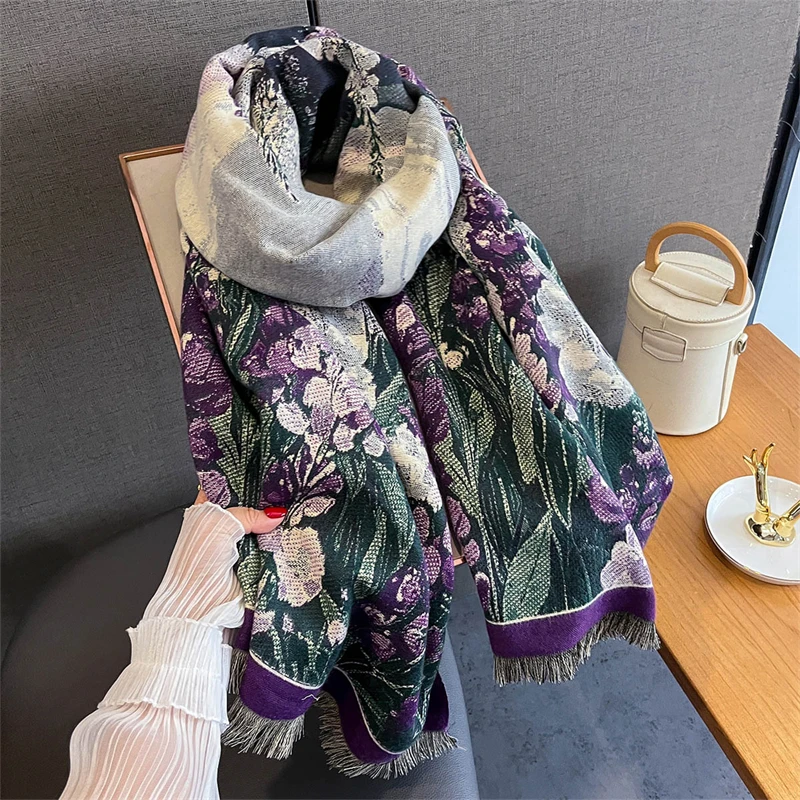 

2025 Luxury Winter Women Scarf Imitation Cashmere Thicken Warm Shawl Pashmina Scarves Female Wrap Blanket Ladies Foulard